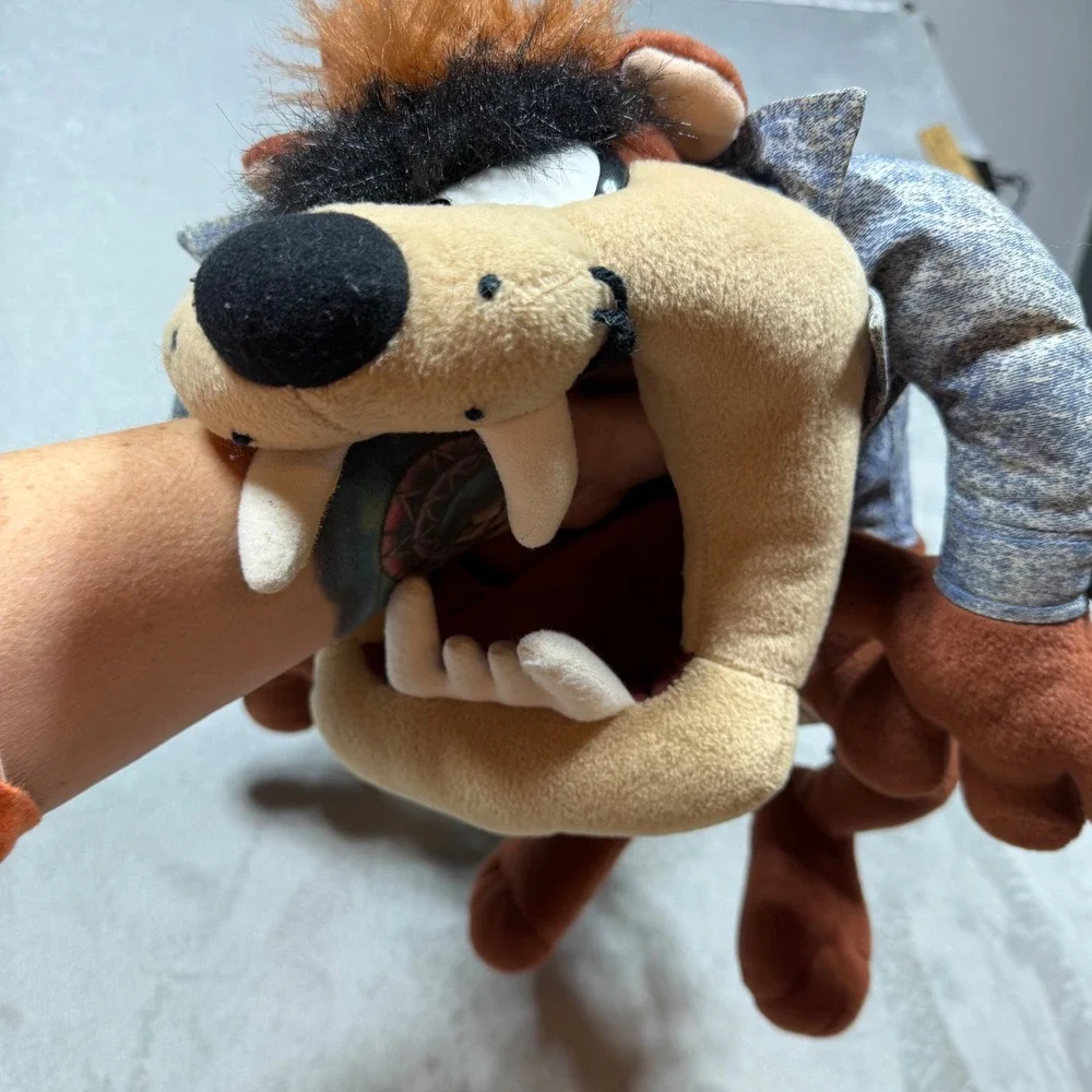 Vintage 90s Brown Blue Polyester Looney Tunes Taz Plush Backpack‎ OS